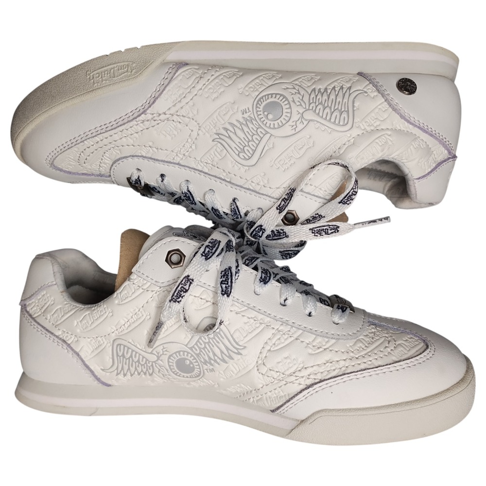 Von Dutch Sneakers Mens‎ US Size 4.5 White Allover Logo Print Running Lace Up